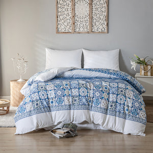 Moroccan Traditional Pattern Breathable Blue Microfiber Bedding Duvet Cover Set