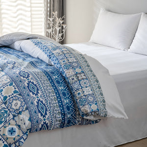 Moroccan Traditional Pattern Breathable Blue Microfiber Bedding Duvet Cover Set