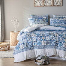 Load image into Gallery viewer, Moroccan Traditional Pattern Breathable Blue Microfiber Bedding Duvet Cover Set