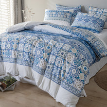 Load image into Gallery viewer, Moroccan Traditional Pattern Breathable Blue Microfiber Bedding Duvet Cover Set