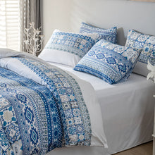 Load image into Gallery viewer, Moroccan Traditional Pattern Breathable Blue Microfiber Bedding Duvet Cover Set