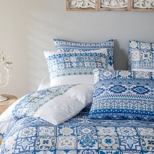 Moroccan Traditional Pattern Breathable Blue Microfiber Bedding Duvet Cover Set