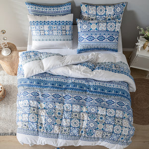 Moroccan Traditional Pattern Breathable Blue Microfiber Bedding Duvet Cover Set