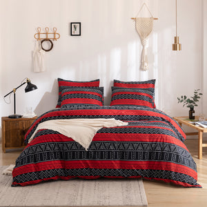 Tribal Boho Pattern Breathable Red Black Microfiber Bedding Duvet Cover Set