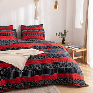 Tribal Boho Pattern Breathable Red Black Microfiber Bedding Duvet Cover Set