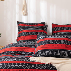 Tribal Boho Pattern Breathable Red Black Microfiber Bedding Duvet Cover Set