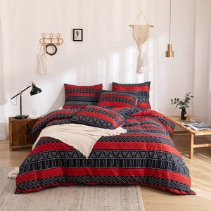 Tribal Boho Pattern Breathable Red Black Microfiber Bedding Duvet Cover Set