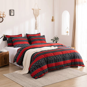 Tribal Boho Pattern Breathable Red Black Microfiber Bedding Duvet Cover Set