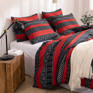 Tribal Boho Pattern Breathable Red Black Microfiber Bedding Duvet Cover Set