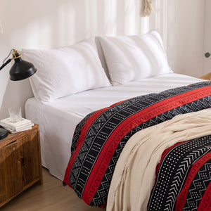 Tribal Boho Pattern Breathable Red Black Microfiber Bedding Duvet Cover Set