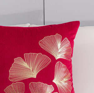 Ginkgo Red Gold Leaves Velvet Pillow Cover Set of 2