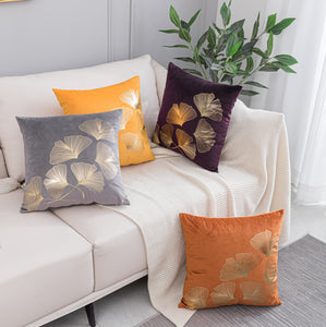 Ginkgo Tan Orange Gold Leaves Velvet Pillow Cover Set of 2