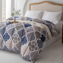 Load image into Gallery viewer, Moroccan Trellis Pattern Breathable Blue Cream Microfiber Bedding Duvet Cover Set