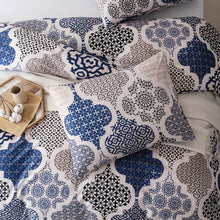 Load image into Gallery viewer, Moroccan Trellis Pattern Breathable Blue Cream Microfiber Bedding Duvet Cover Set