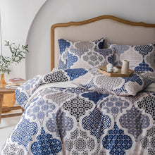 Load image into Gallery viewer, Moroccan Trellis Pattern Breathable Blue Cream Microfiber Bedding Duvet Cover Set