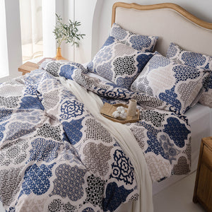 Moroccan Trellis Pattern Breathable Blue Cream Microfiber Bedding Duvet Cover Set