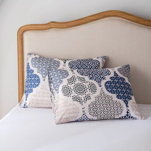 Moroccan Trellis Pattern Breathable Blue Cream Microfiber Bedding Duvet Cover Set