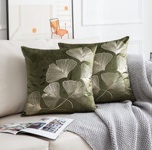 Load image into Gallery viewer, Ginkgo Olive Green Gold Leaves Velvet Pillow Cover Set of 2