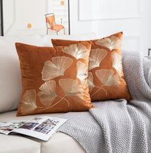 Load image into Gallery viewer, Ginkgo Tan Orange Gold Leaves Velvet Pillow Cover Set of 2