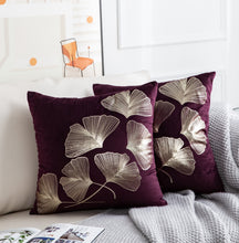 Load image into Gallery viewer, Ginkgo Dark Purple Gold Leaves Velvet Pillow Cover Set of 2