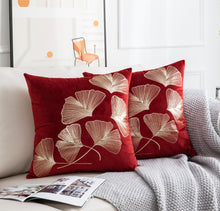 Load image into Gallery viewer, Ginkgo Red Gold Leaves Velvet Pillow Cover Set of 2