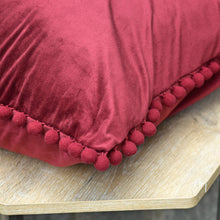 Load image into Gallery viewer, Luxury Red Velvet Throw Pillow Cover, Red Pillow Case, Velvet Pillow Cover, Decorative Velvet Pom Pom Pillow Cover, Velvet Cushion Case