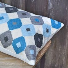 Load image into Gallery viewer, Geometric  Blue White Lumbar Pillow Cover | Diamond Embroidery Decorative Cushion Cover |  Accent Pillow Cover | Lumbar Pillow Cover 12 x 20