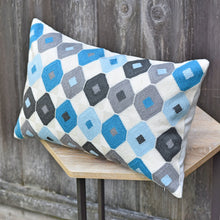 Load image into Gallery viewer, Geometric  Blue White Lumbar Pillow Cover | Diamond Embroidery Decorative Cushion Cover |  Accent Pillow Cover | Lumbar Pillow Cover 12 x 20