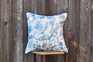 Throw Pillow Cover - Sofa Chair Blue Cream Cushion Cover - Polyester Pillow Cover - Denim Piping Decorative Pillow Cover