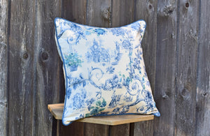 Throw Pillow Cover - Sofa Chair Blue Cream Cushion Cover - Polyester Pillow Cover - Denim Piping Decorative Pillow Cover