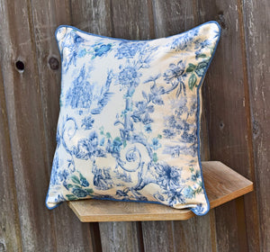 Throw Pillow Cover - Sofa Chair Blue Cream Cushion Cover - Polyester Pillow Cover - Denim Piping Decorative Pillow Cover