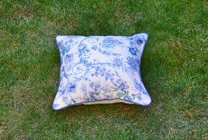 Throw Pillow Cover - Sofa Chair Blue Cream Cushion Cover - Polyester Pillow Cover - Denim Piping Decorative Pillow Cover