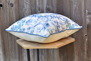 Throw Pillow Cover - Sofa Chair Blue Cream Cushion Cover - Polyester Pillow Cover - Denim Piping Decorative Pillow Cover