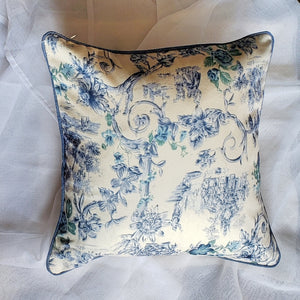 Throw Pillow Cover - Sofa Chair Blue Cream Cushion Cover - Polyester Pillow Cover - Denim Piping Decorative Pillow Cover