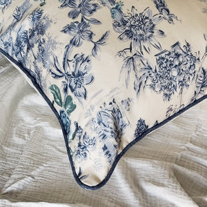 Throw Pillow Cover - Sofa Chair Blue Cream Cushion Cover - Polyester Pillow Cover - Denim Piping Decorative Pillow Cover
