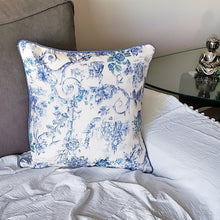 Load image into Gallery viewer, Throw Pillow Cover - Sofa Chair Blue Cream Cushion Cover - Polyester Pillow Cover - Denim Piping Decorative Pillow Cover