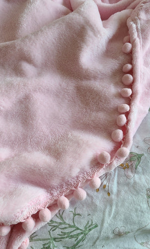 Light Pink Pom Pom Throw Blanket, PlushThrow Blanket, Nursery Bed Blanket, Pink Plush Throw Blanket |  Pastel Pink Blanket