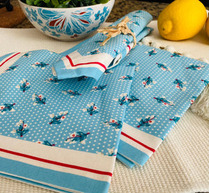 Teal Green Floral Print Fabric Napkins