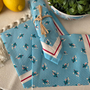 Teal Green Floral Print Fabric Napkins