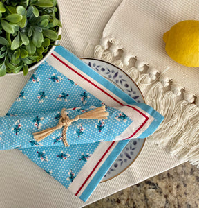 Teal Green Floral Print Fabric Napkins