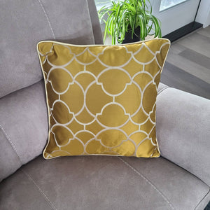 Mustard Trellis Pattern Satin Throw Pillow Cover | Sofa Chair  embroidery Cushion Cover | Decorative Durable Mustard Yellow Pillow