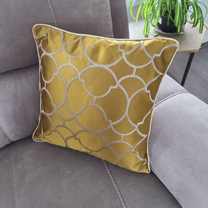 Mustard Trellis Pattern Satin Throw Pillow Cover | Sofa Chair  embroidery Cushion Cover | Decorative Durable Mustard Yellow Pillow